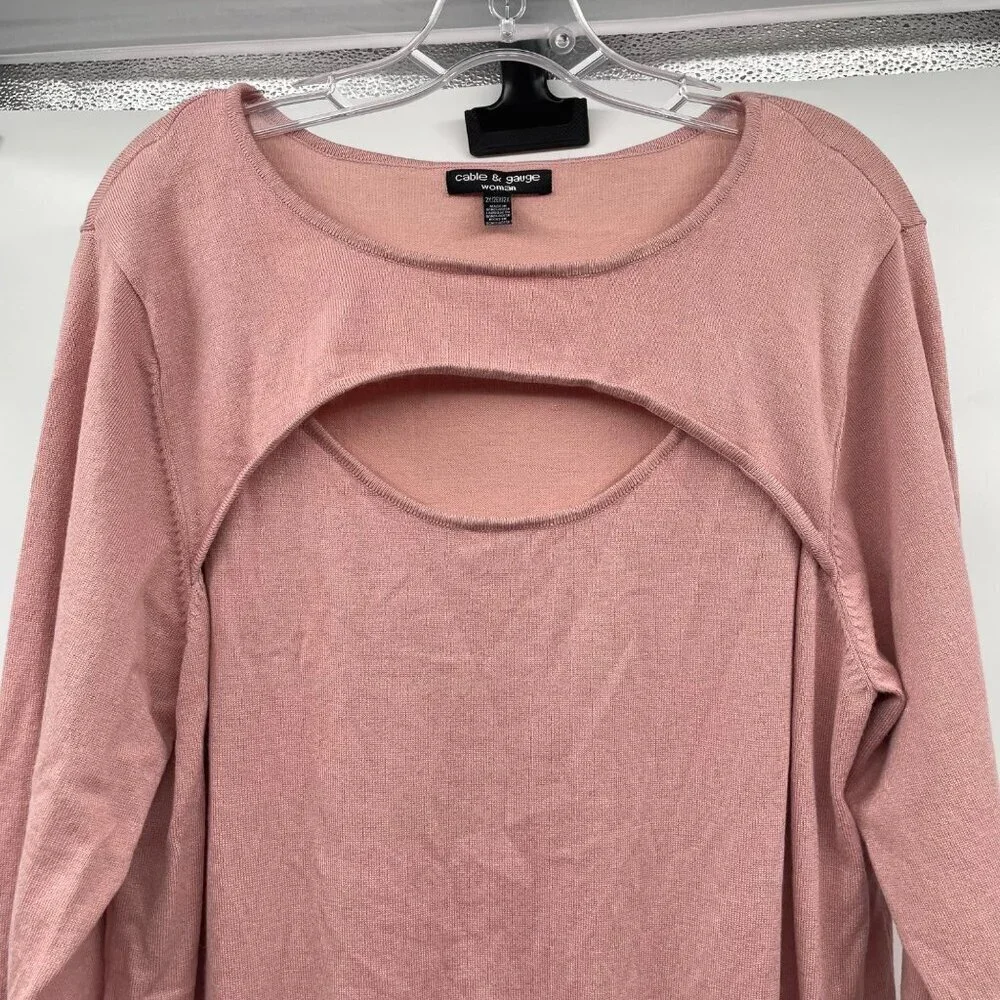 Cable & Gauge Womens Cut Out Sweater 3/4 Sleeve Pink Size 2X